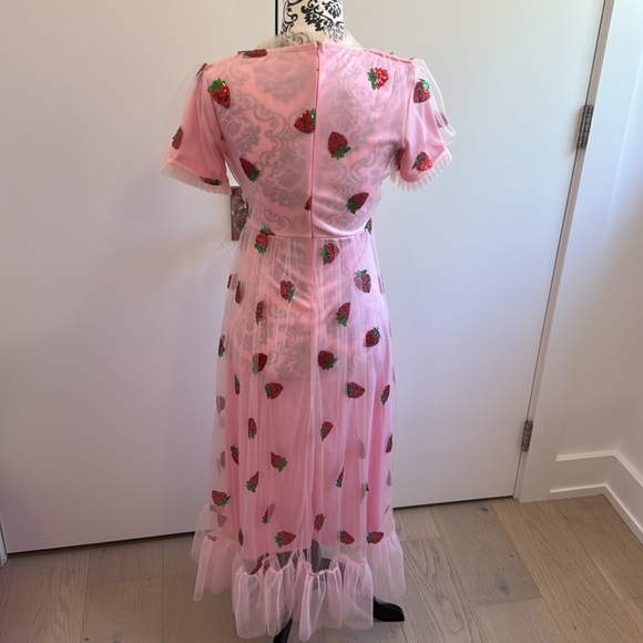 Glitter Strawberry Tulle Ruffle Maxi Dress - Picture 4 of 6